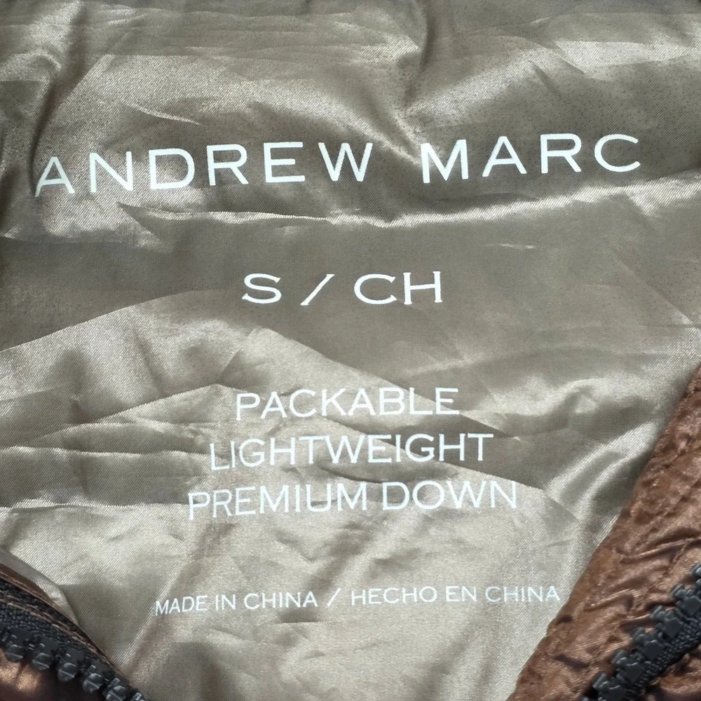 Andrew Marc Womens Packable Premium Down Puffer Jacket Metallic Bronze‎ Small